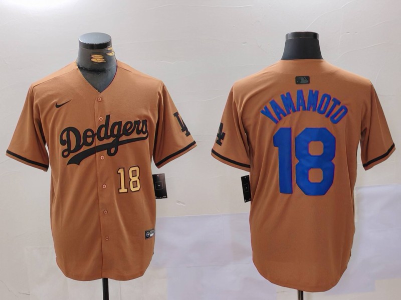 Men Los Angeles Dodgers #18 Yamamoto army green joint name 2024 Nike MLB Jersey style 5->los angeles dodgers->MLB Jersey